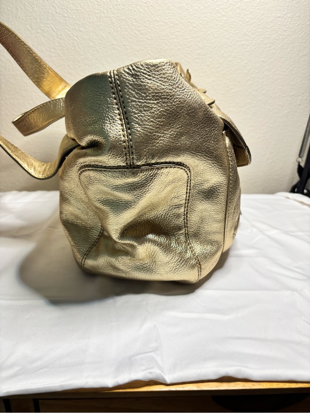 Vintage Michael Kors Fulton Metallic Gold Buckle Pocket Hobo Bag - Picture 5 of 15